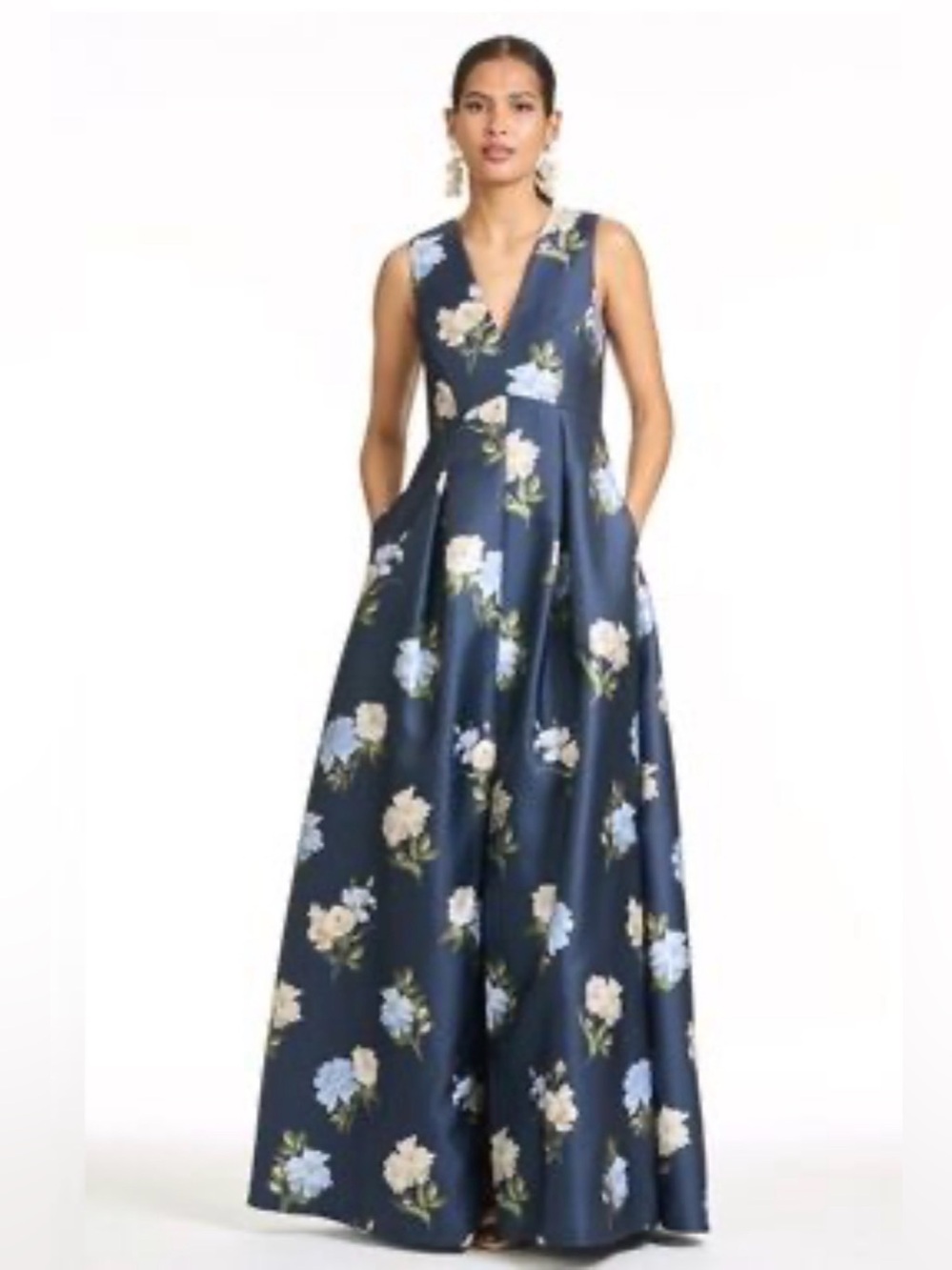 Sachin + Babi Brooklynne Navy Blue Floral Maritime Corsage Mikado Ball Gown 4
